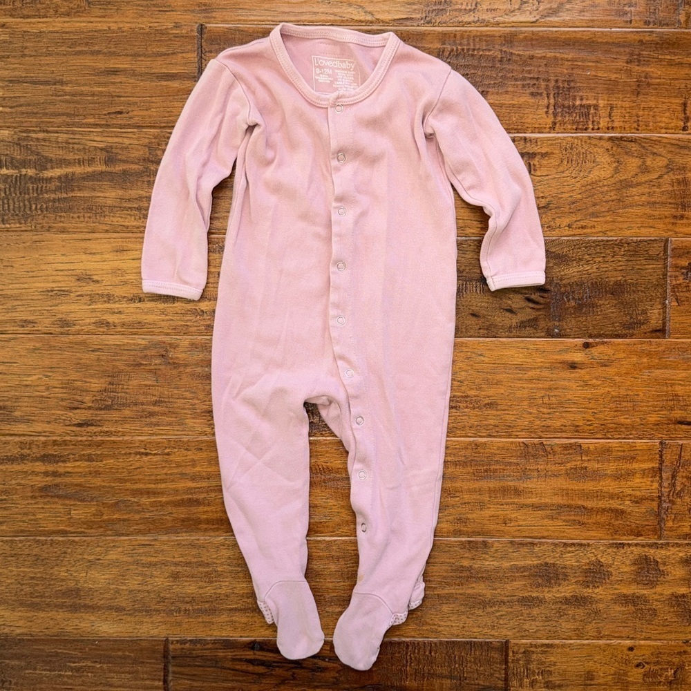 L’ovedbaby Organic cotton snap footie, 9-12m, mauve pink